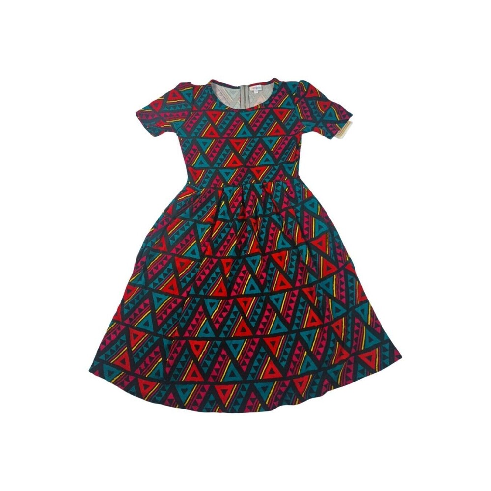 LuLaRoe S Dress Amelia Floral Black Abstract Colorful Print Pleated w Pockets